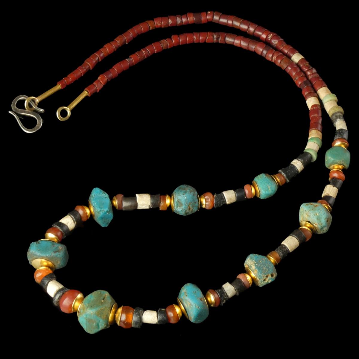 Necklace with Egyptian stone, glass and gold beads