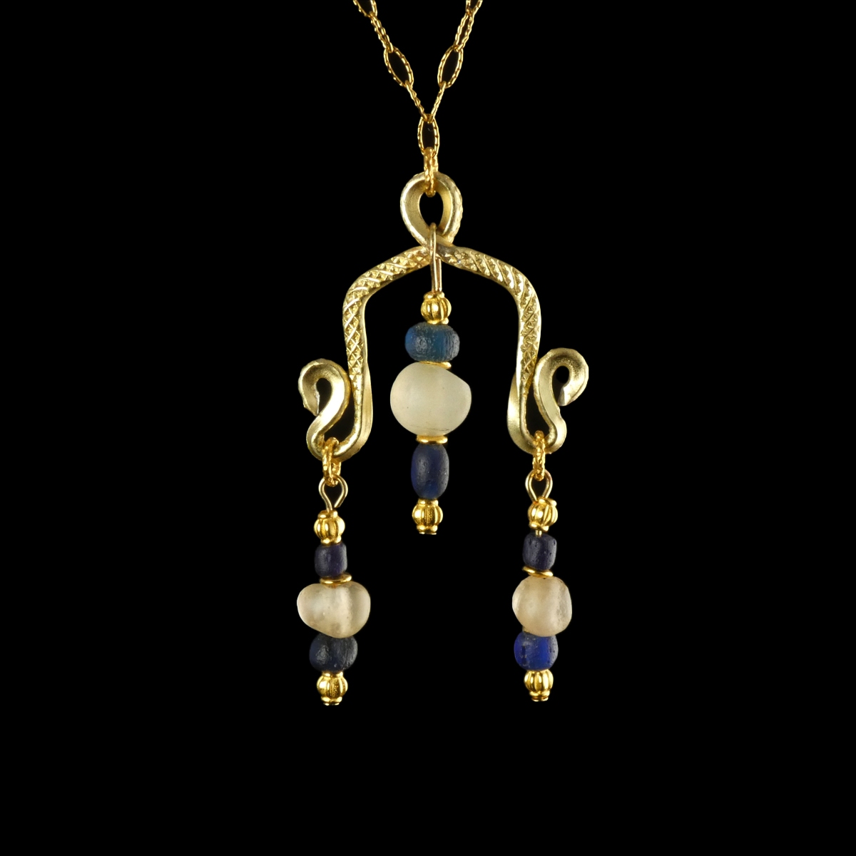 Necklace with Roman blue and semi-translucent glass beads