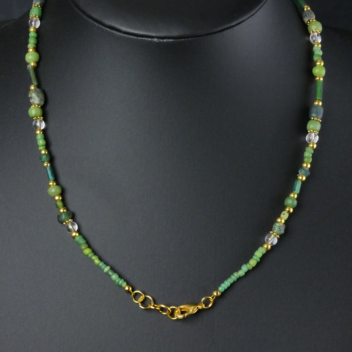 Necklace with Roman green glass and stone beads