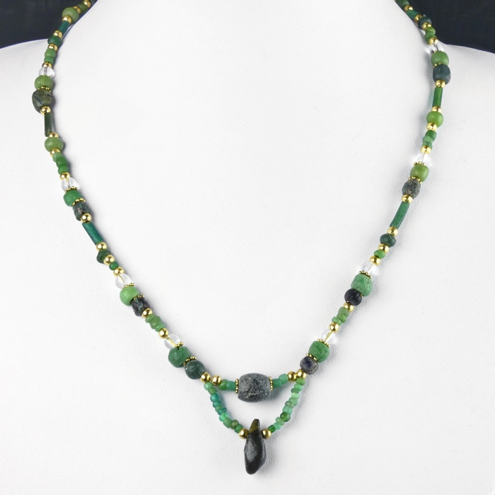 Necklace with Roman green glass and stone beads