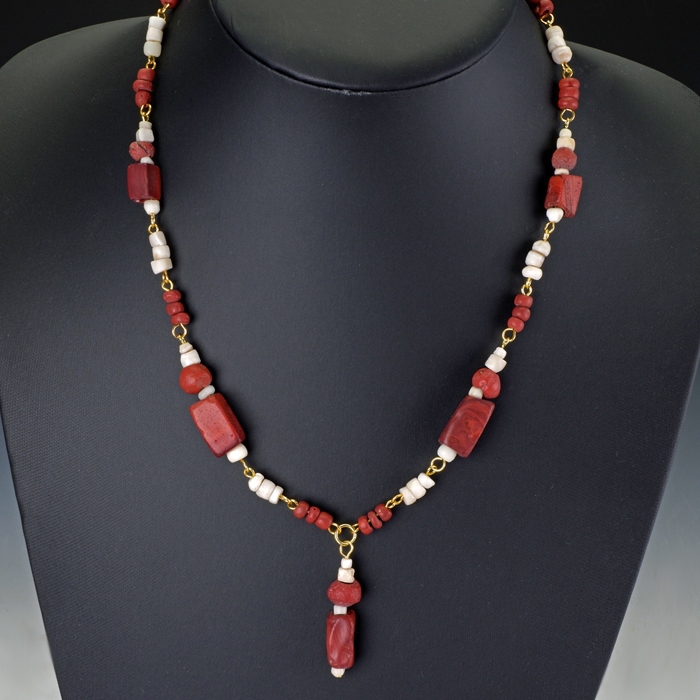 Necklace with Roman red glass and shell beads