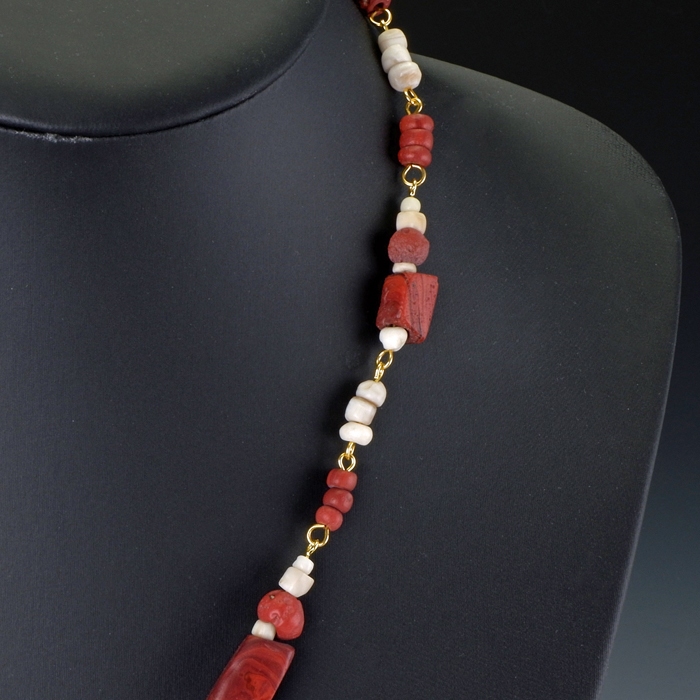 Necklace with Roman red glass and shell beads