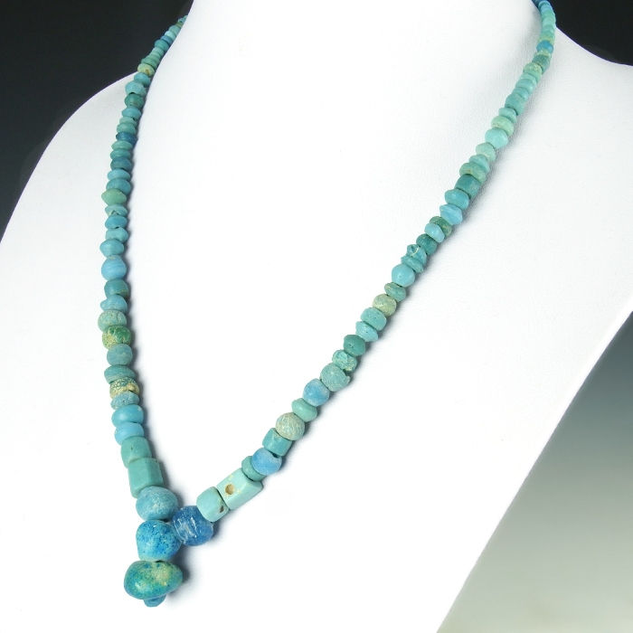 Necklace with Roman turquoise glass and faience beads