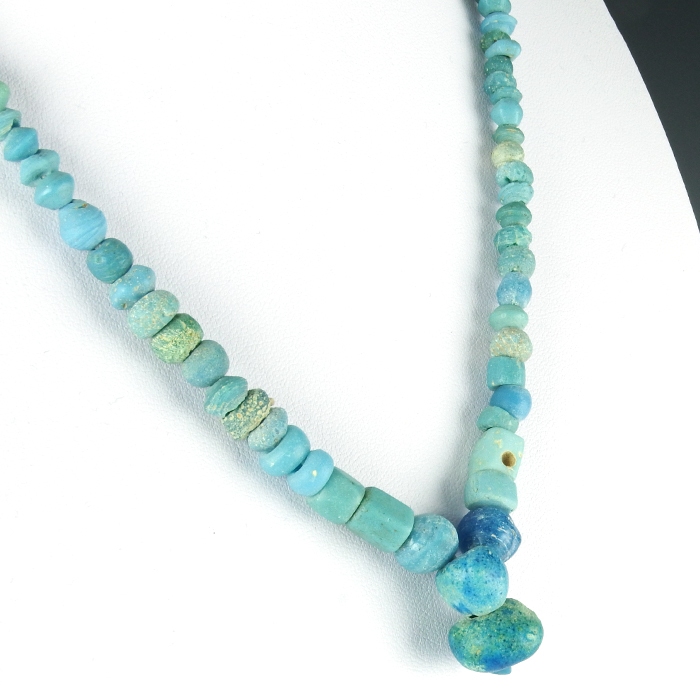 Necklace with Roman turquoise glass and faience beads