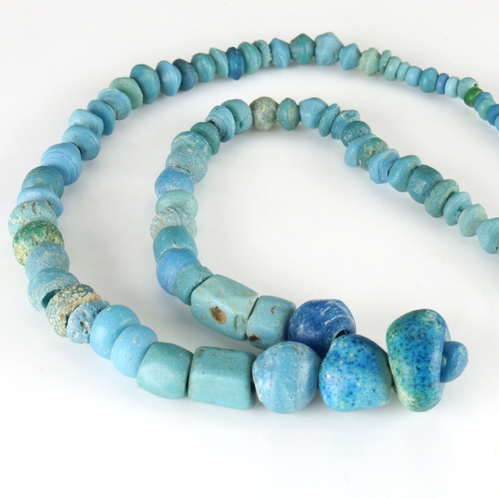 Necklace with Roman turquoise glass and faience beads