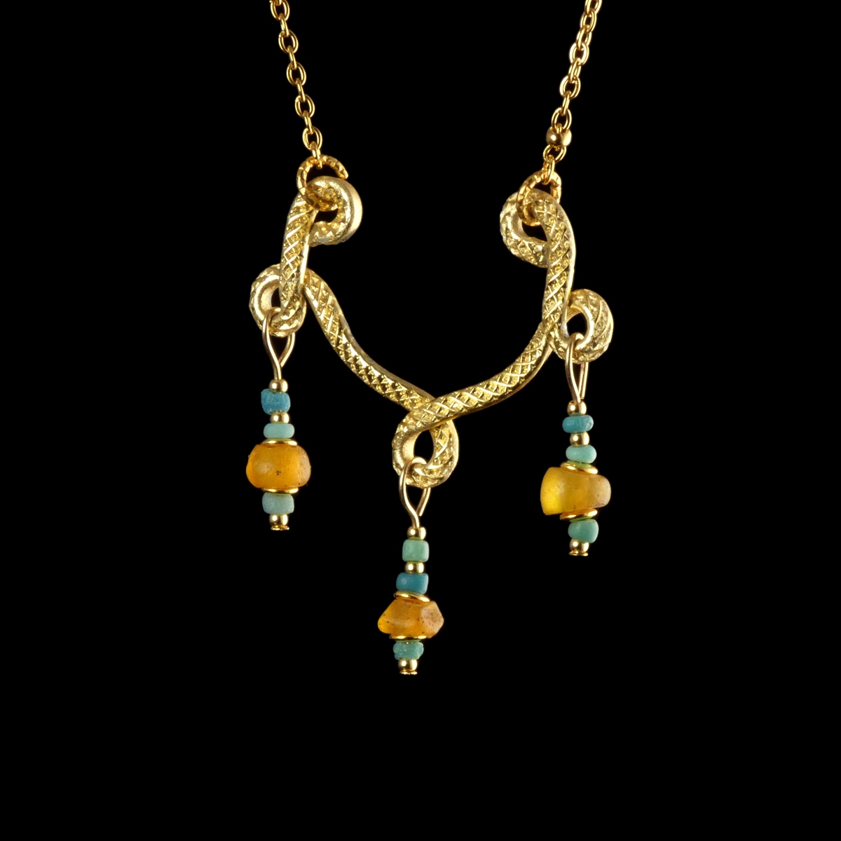 Necklace with Roman yellow and turquoise glass beads