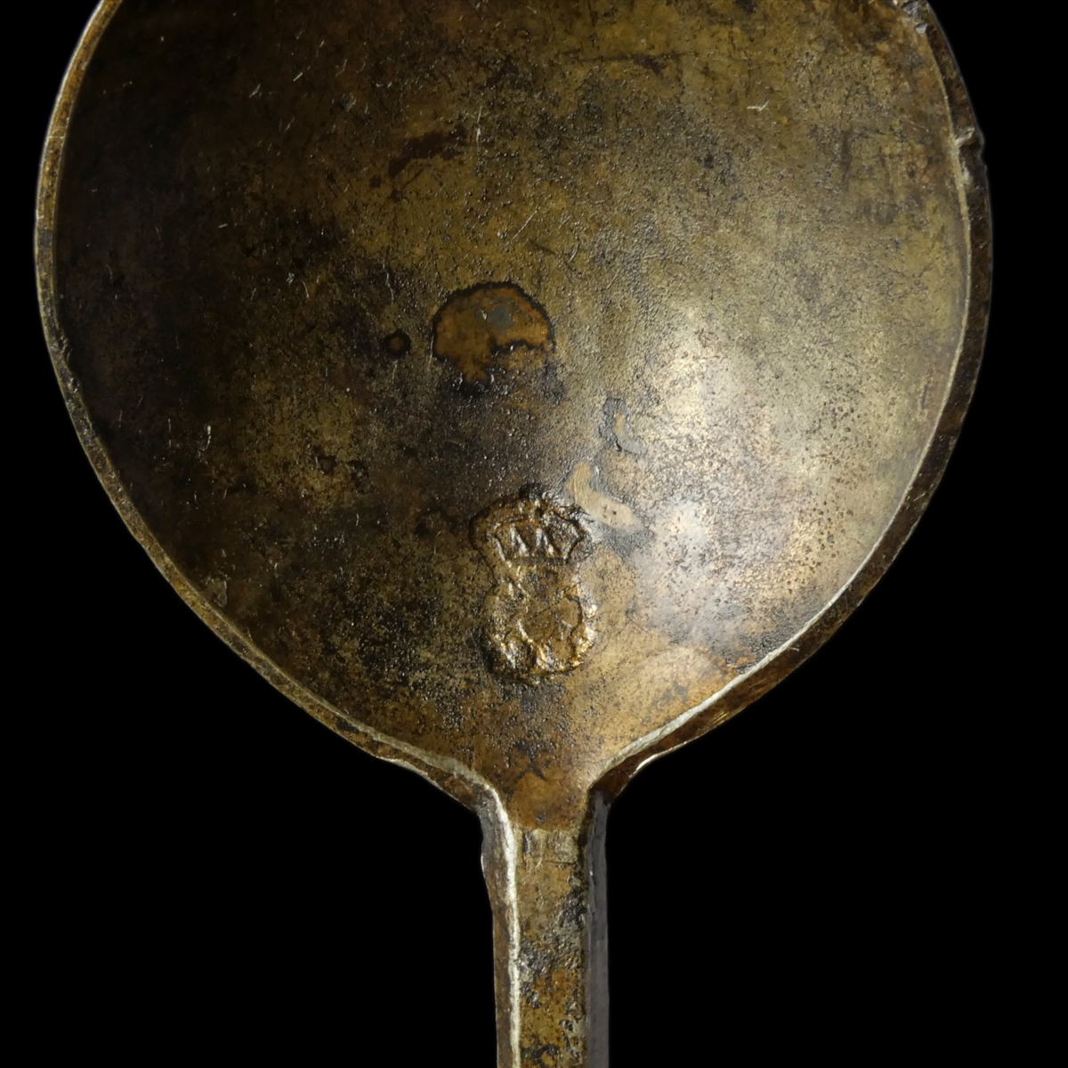 Pewter spoon with Tudor Rose mark and initials A A