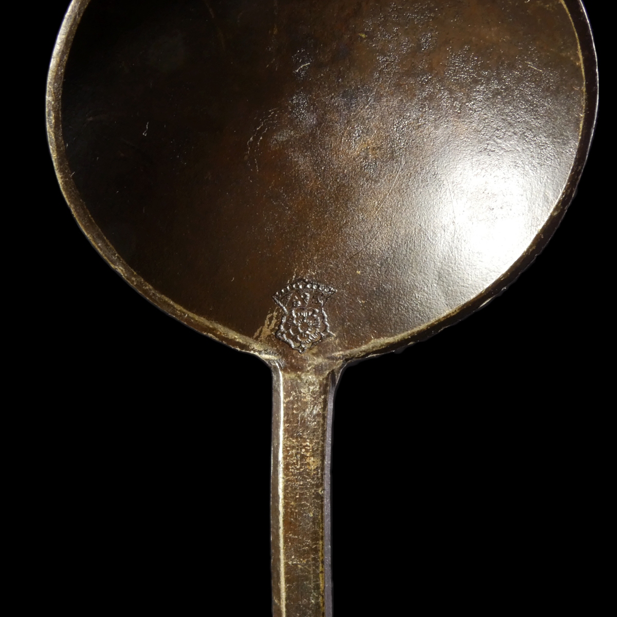 Pewter spoon with Tudor Rose mark and initials A E