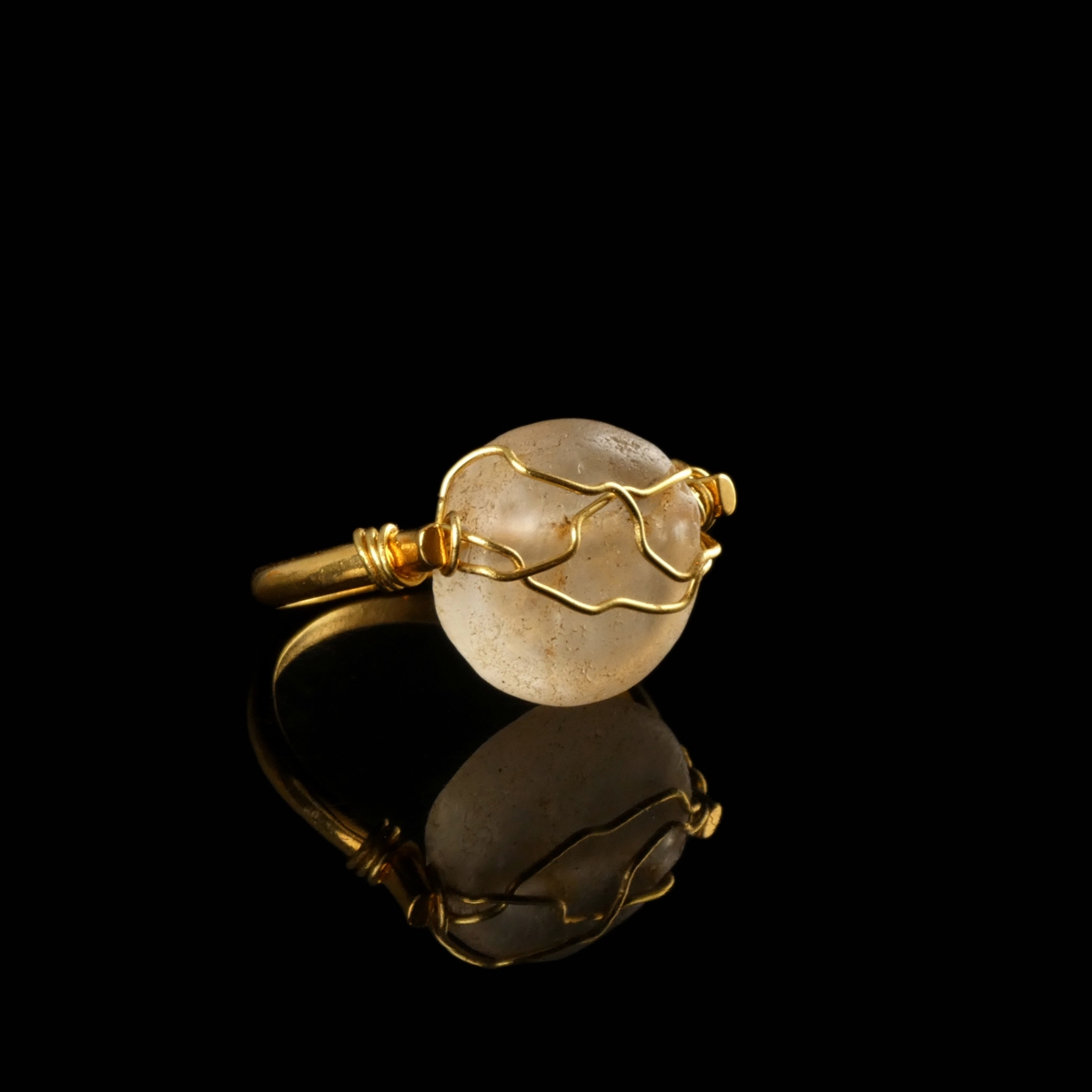 Ring with Roman wire-wrapped rock crystal bead