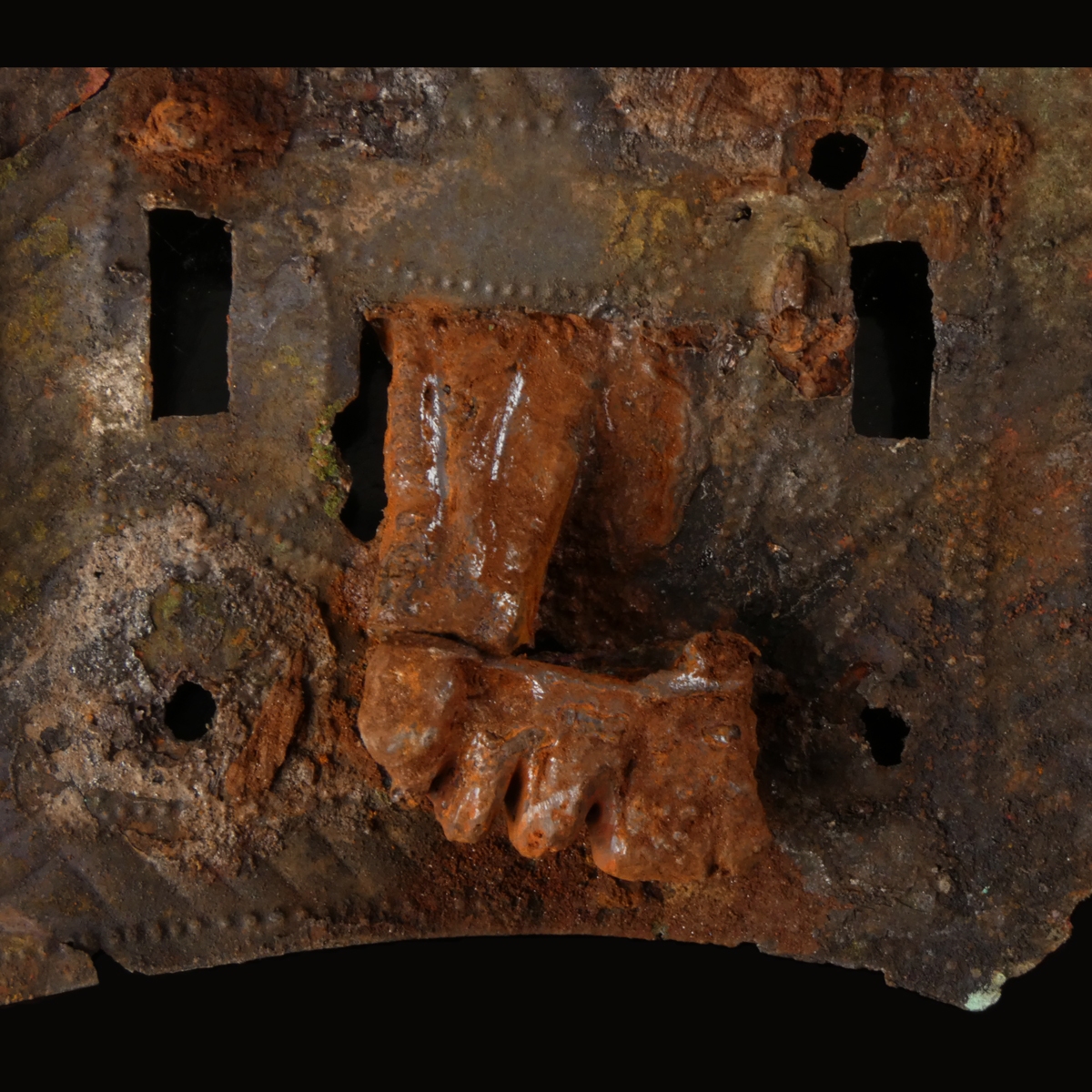 Roman bronze lock plates, one with iron key