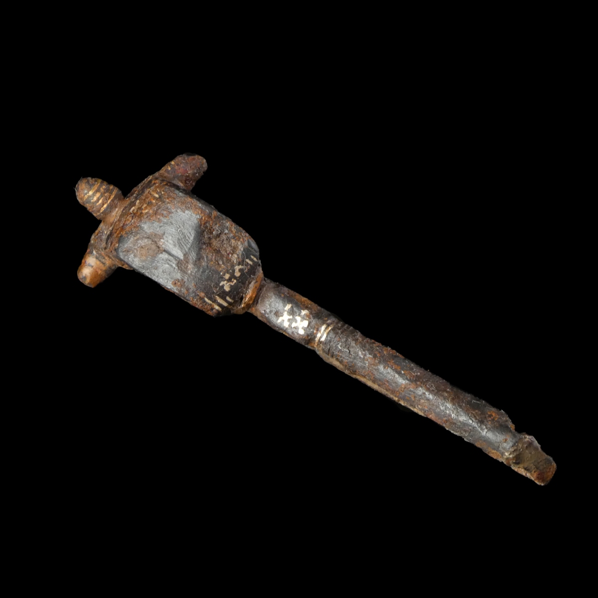 Roman iron fibula with gold inlay, rare