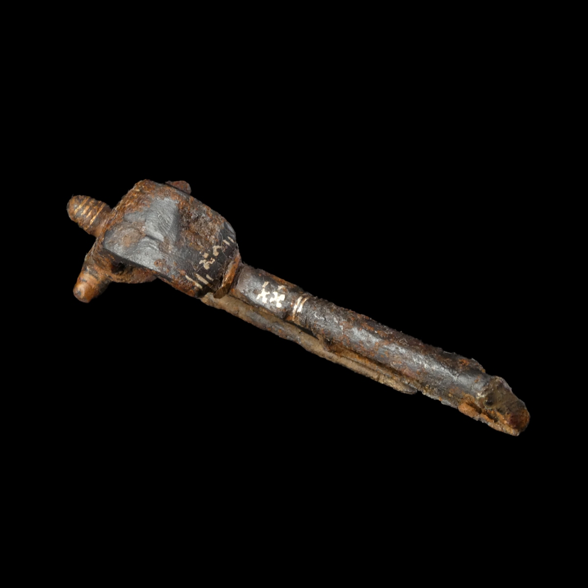 Roman iron fibula with gold inlay, rare