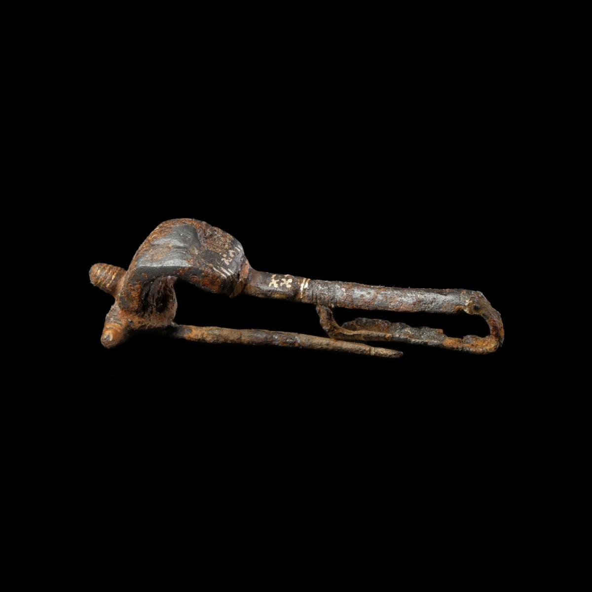 Roman iron fibula with gold inlay, rare