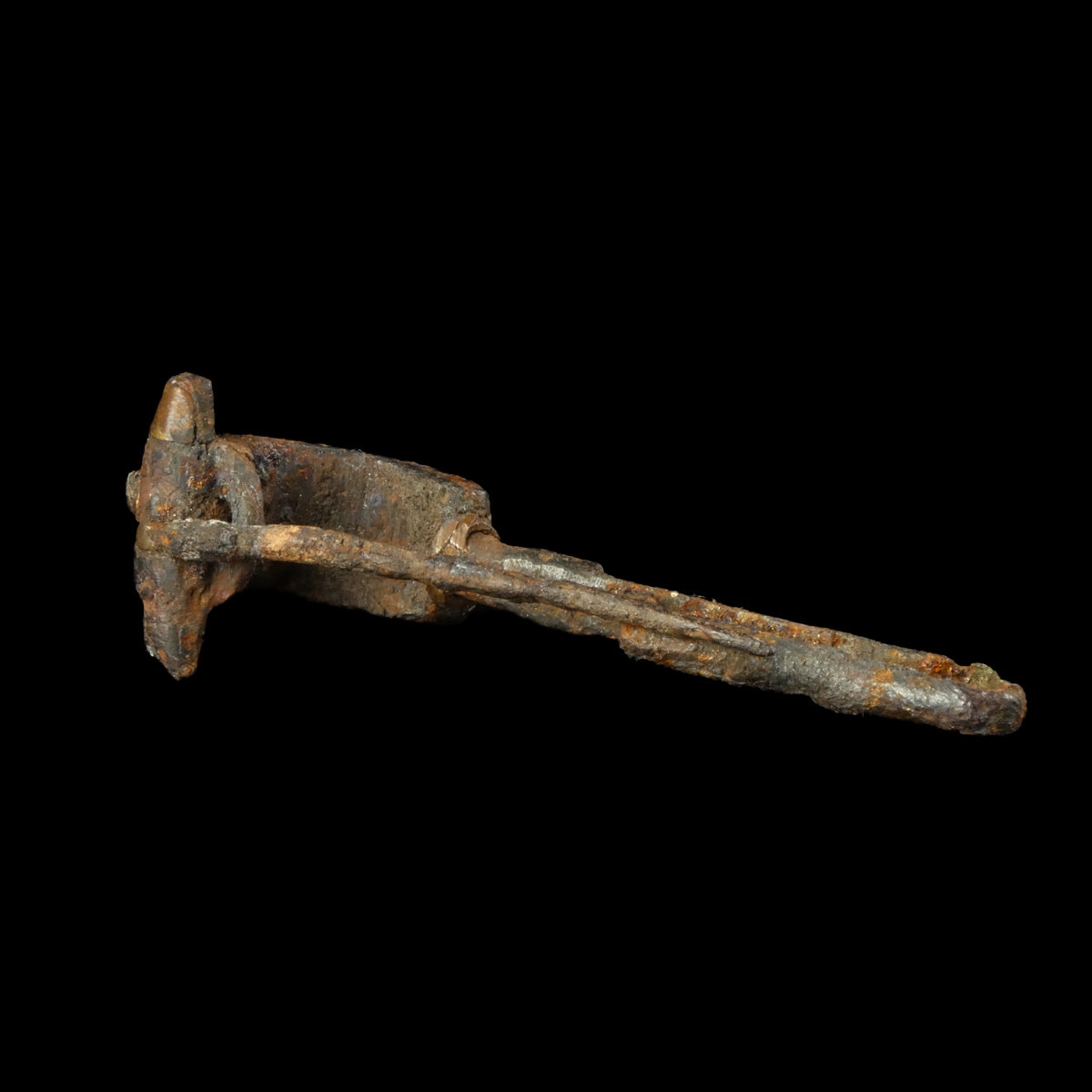 Roman iron fibula with gold inlay, rare