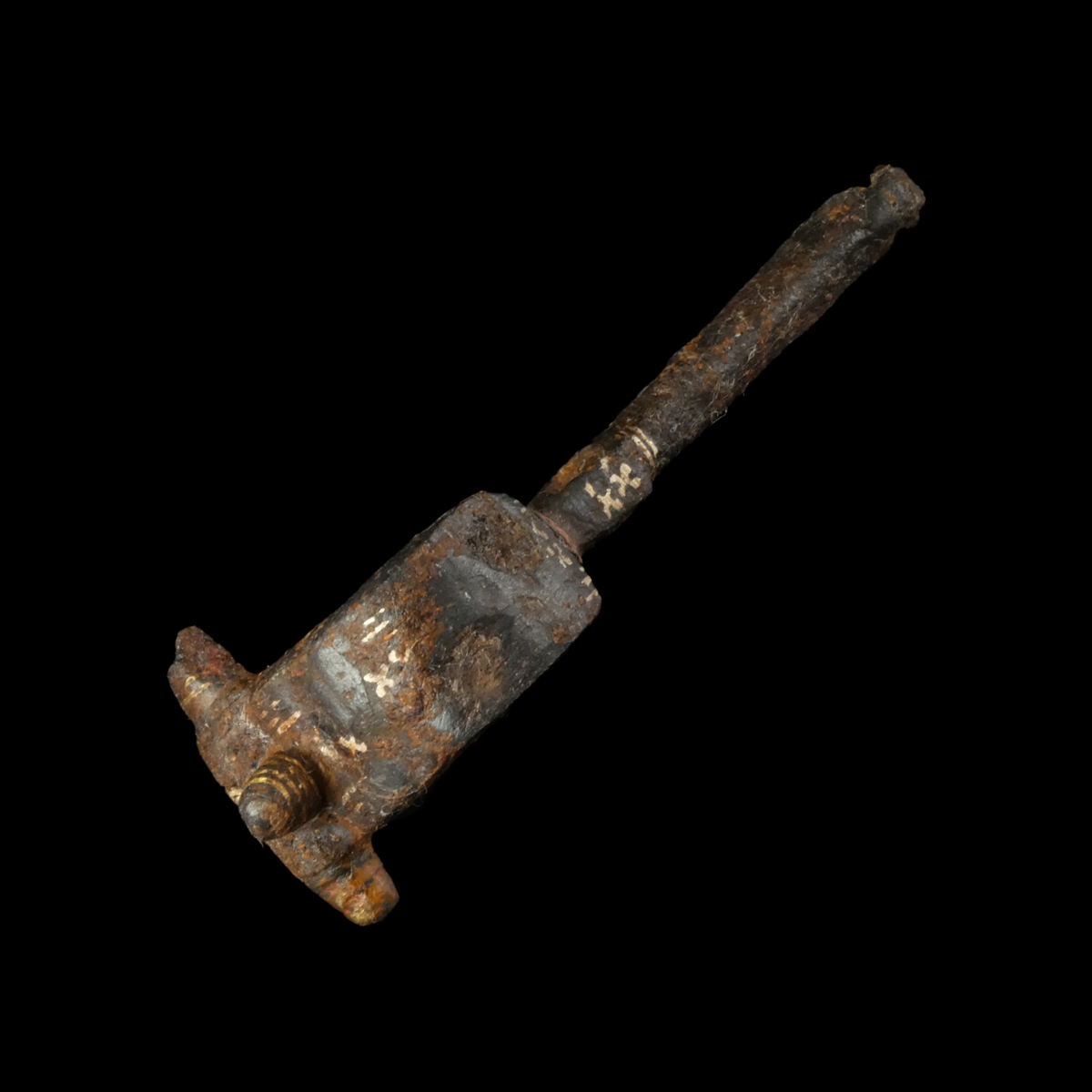 Roman iron fibula with gold inlay, rare