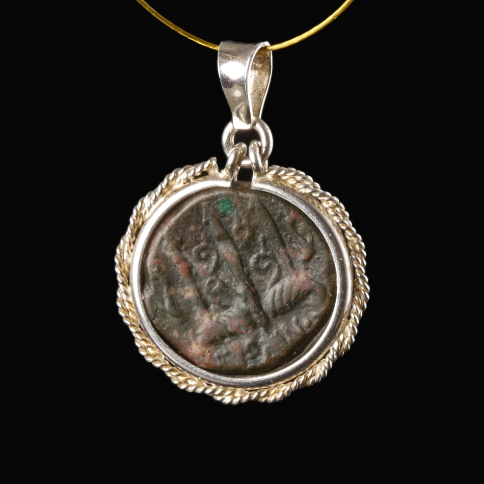 Silver pendant with ancient coin, Syracuse, Æ19, Hieron II