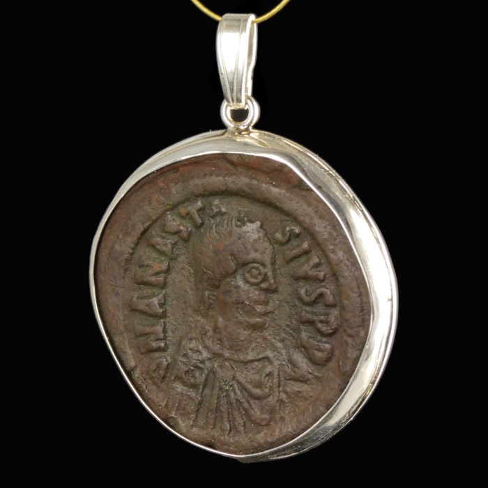 Silver pendant with Byzantine coin of Anastasius I