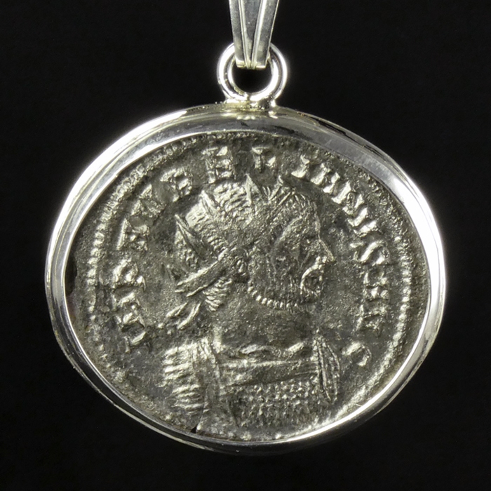 Silver pendant with Roman coin of Aurelianus, rare issue