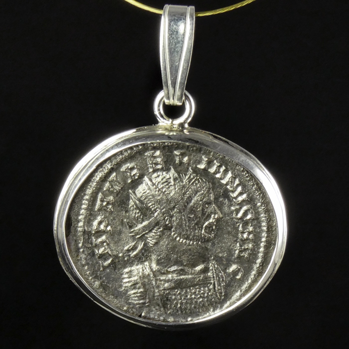 Silver pendant with Roman coin of Aurelianus, rare issue