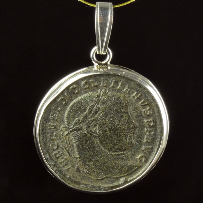 Silver pendant with Roman coin of Diocletianus