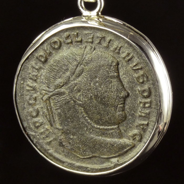 Silver pendant with Roman coin of Diocletianus