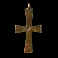 Large Byzantine bronze cross pendant