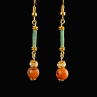 Earrings with Egyptian faience and carnelian beads