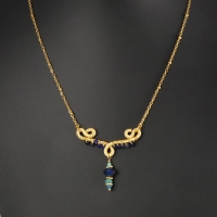 Necklace with wire-wrapped Roman blue and turquoise glass beads