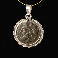 Silver pendant with ancient coin, Syracuse, Æ19, Hieron II