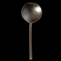 Pewter spoon with Tudor Rose mark and initials A E