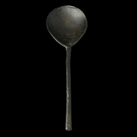 Pewter spoon with Tudor Rose mark and initials D C