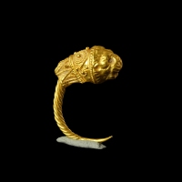 Ancient Greek Hellenistic gold lion's head earring